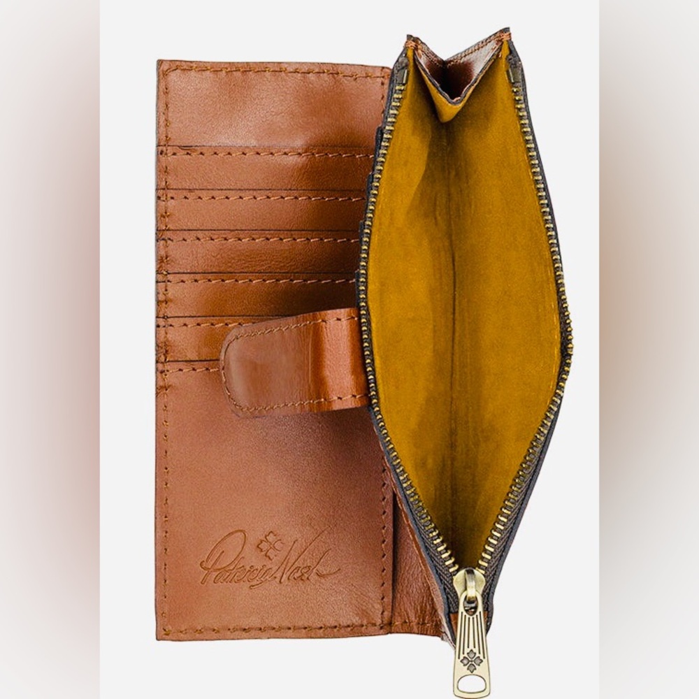 Patricia Nash Nazari Cognac Brown Leather RFID Wallet with Zip and Snap - Picture 8 of 10